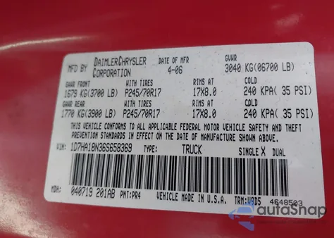 2006 Dodge Ram 1500 Slt z USA, uszkodzony, nr VIN 1D7HA18N36S658369